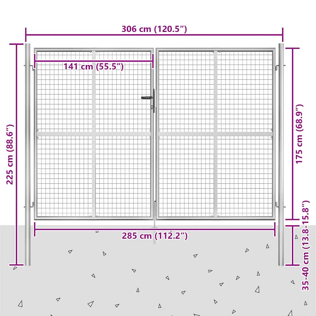 Cancello da Giardino in Acciaio Zincato 300x175 cm Argento