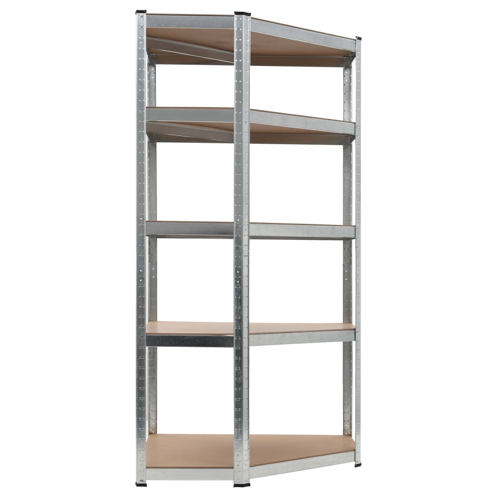 Scaffale Angolare 5 Ripiani Argento Acciaio e Legno Multistrato - homemem39