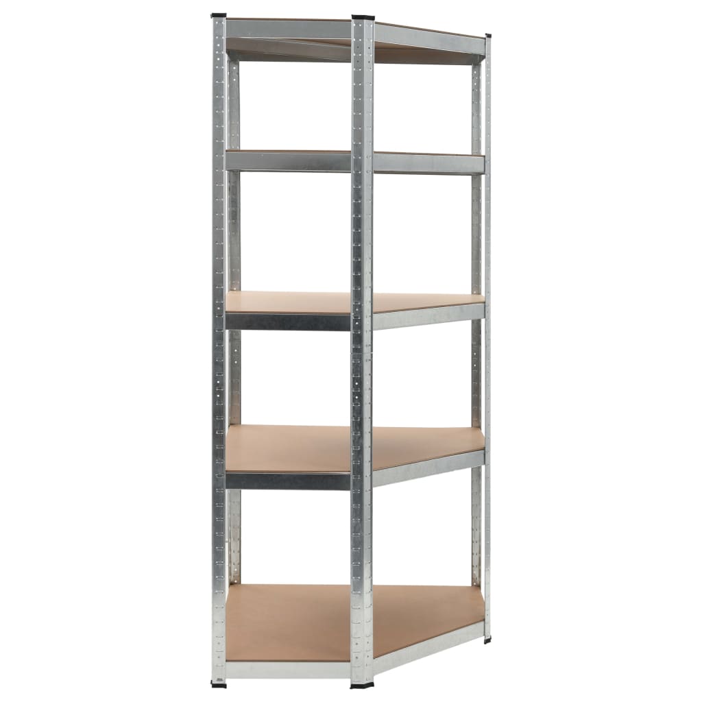 Scaffale Angolare 5 Ripiani Argento Acciaio e Legno Multistrato - homemem39
