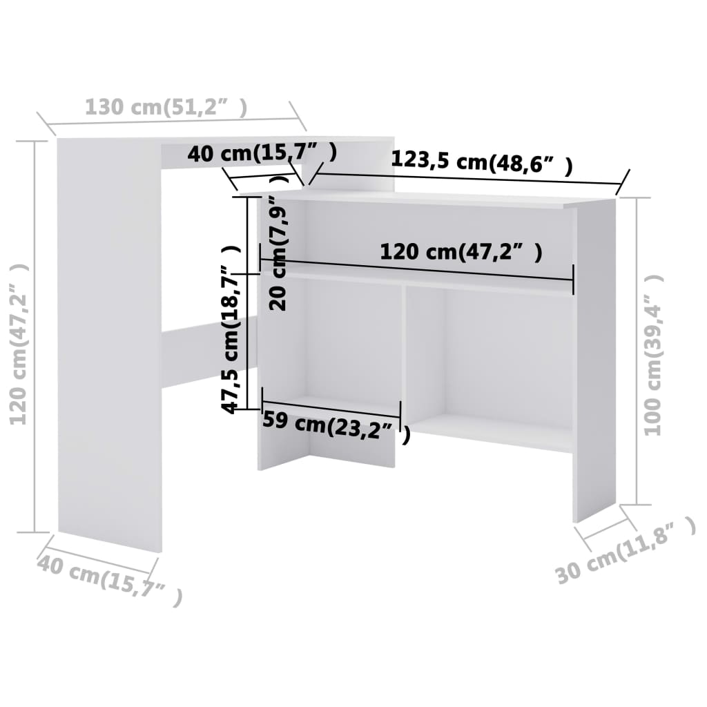 Tavolo da Bar a 2 Livelli Bianco 130x40x120 | homemem39
