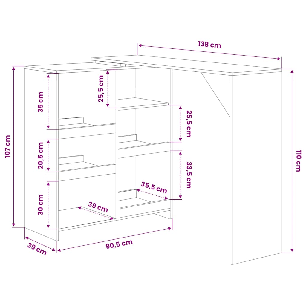 Tavolo da Bar con Scaffale Mobile Nero 138x39x110 cm | homemem39