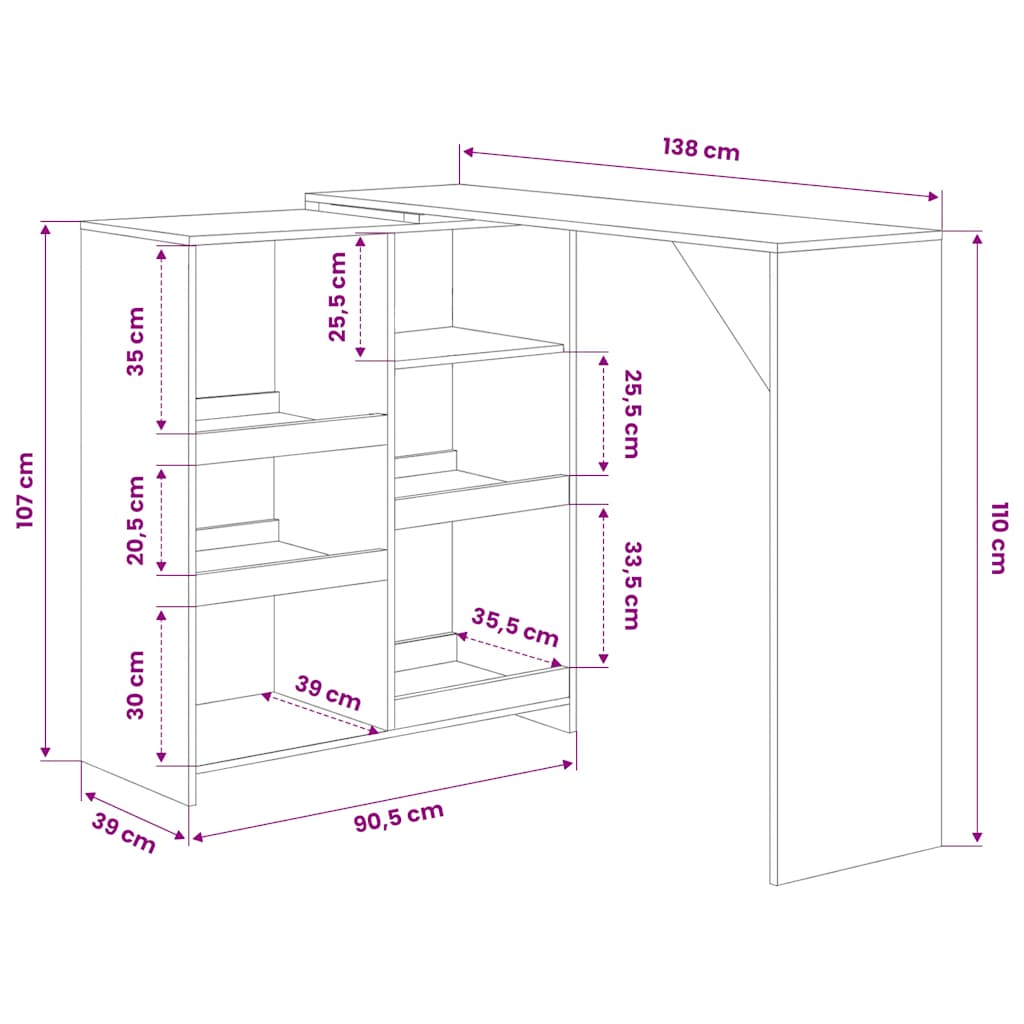 Tavolo da Bar con Scaffale Mobile Bianco 138x39x110 cm | homemem39
