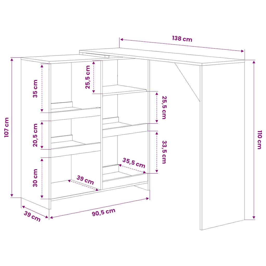 Tavolo da Bar con Scaffale Mobile Bianco 138x39x110 cm | homemem39