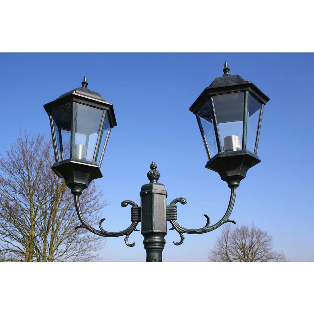 Lampione da Giardino 2 Bracci 230 cm Verde Scuro/Nero Alluminio | homemem39