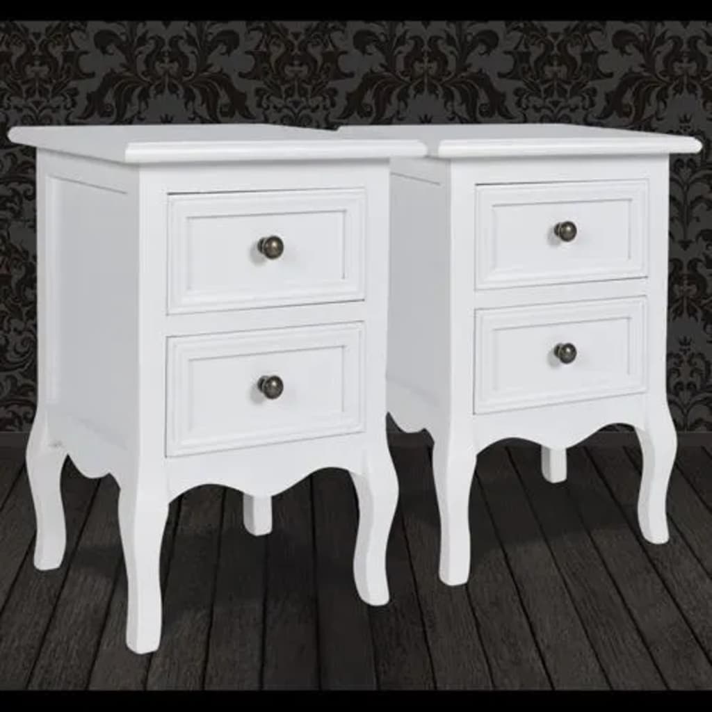 Comodini 2 pz con 2 Cassetti in MDF Bianchi - homemem39