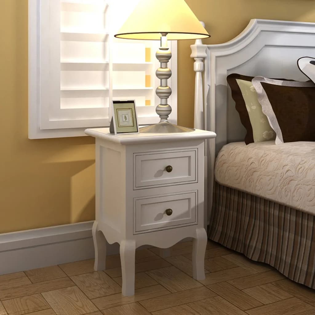 Comodini 2 pz con 2 Cassetti in MDF Bianchi - homemem39