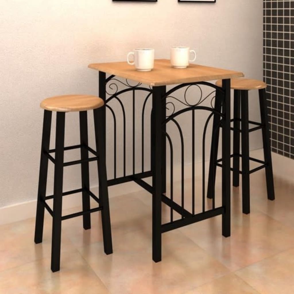 Set Tavolo da Pranzo / Bar e Sedie in Legno e Acciaio Marrone - homemem39