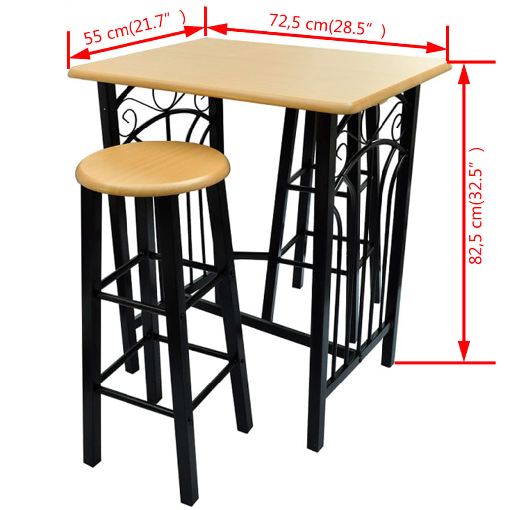 Set Tavolo da Pranzo / Bar e Sedie in Legno e Acciaio Marrone - homemem39