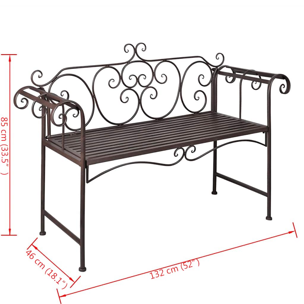 Panchina da Giardino 132 cm in Acciaio Stile Anticato Marrone - homemem39