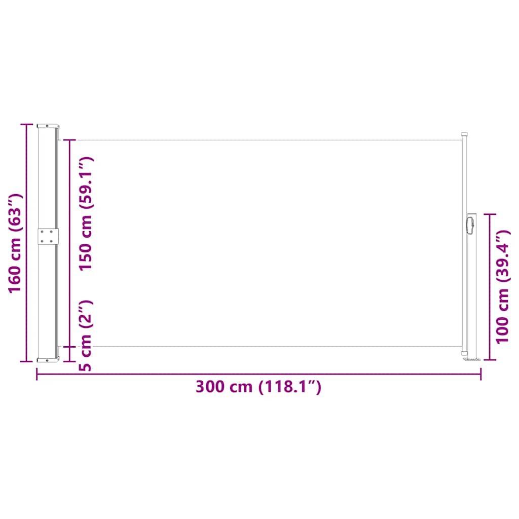 Tendalino Laterale per Patio Terrazzo 160 x 300 cm Nero | homemem39