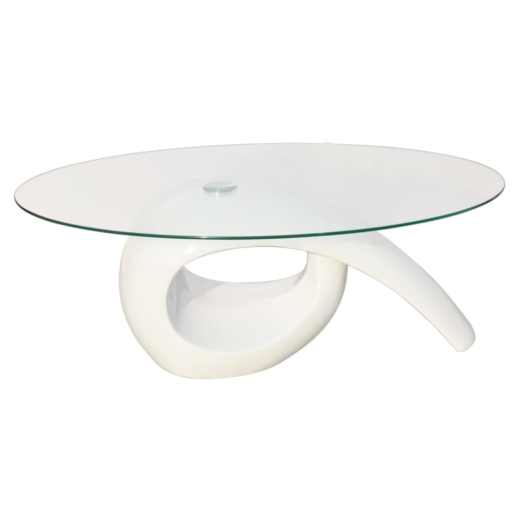 Tavolino da Salotto con Ripiano Ovale in Vetro Bianco Lucido | homemem39