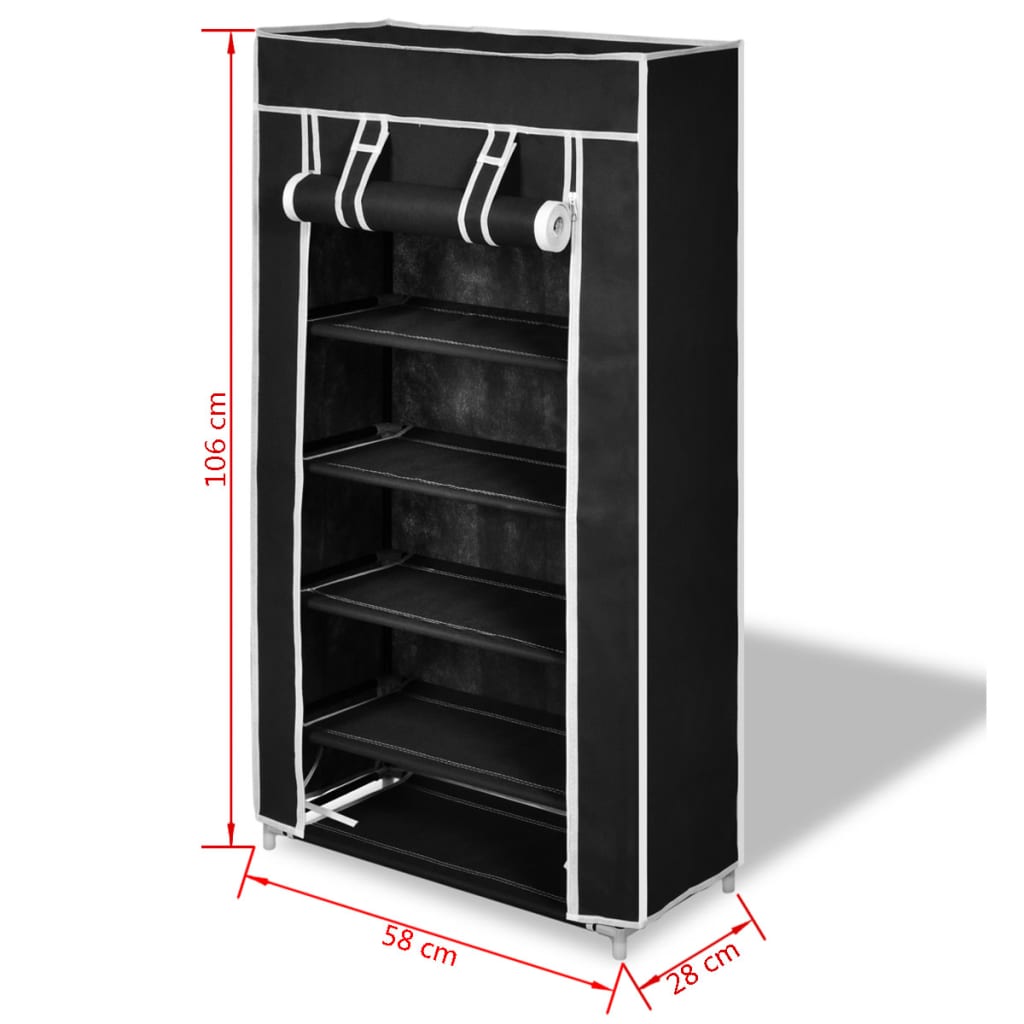 Scarpiera in Tessuto Richiudibile 58 x 28 x 106 cm Nera - homemem39