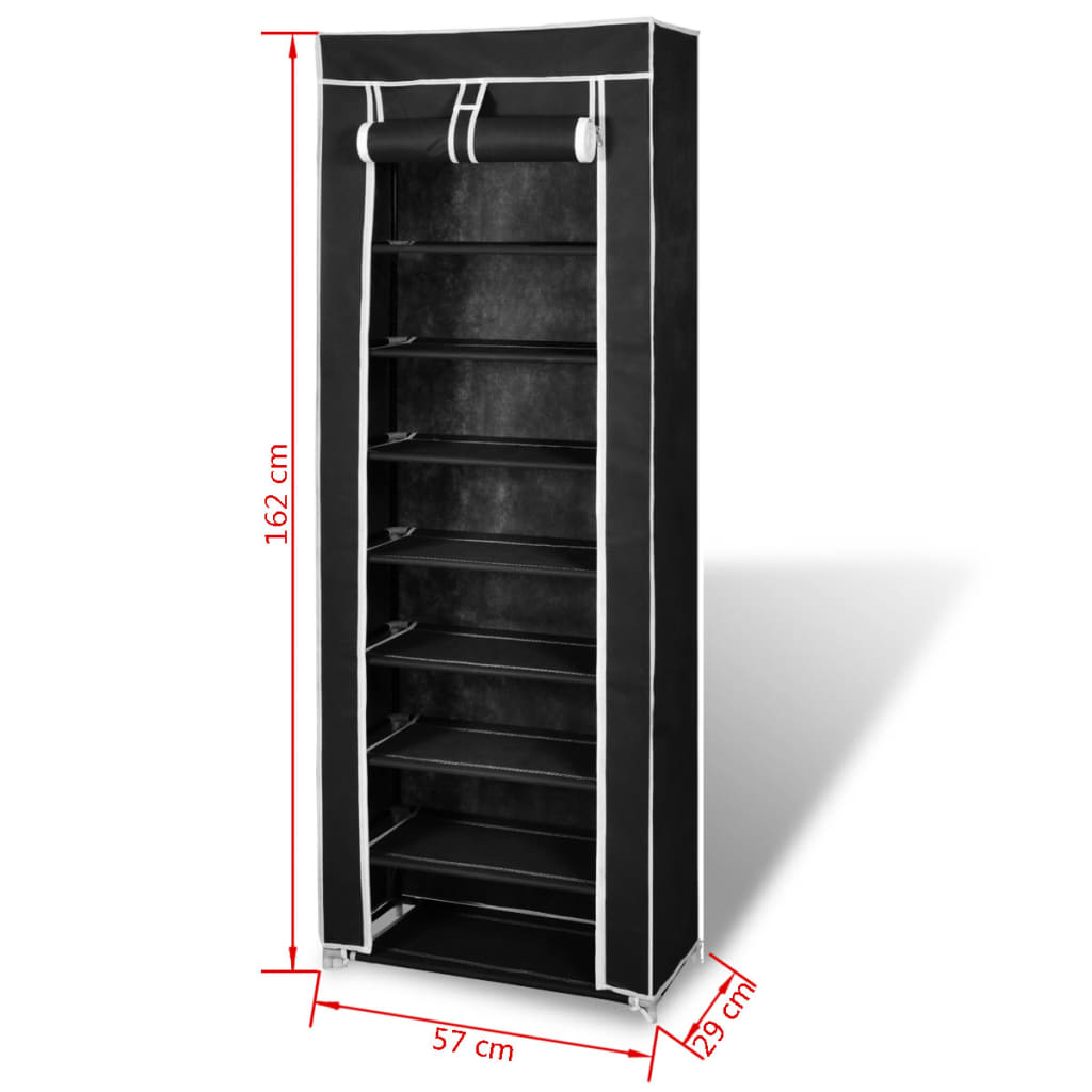 Scarpiera in Tessuto Richiudibile 57 x 29 x 162 cm Nera - homemem39