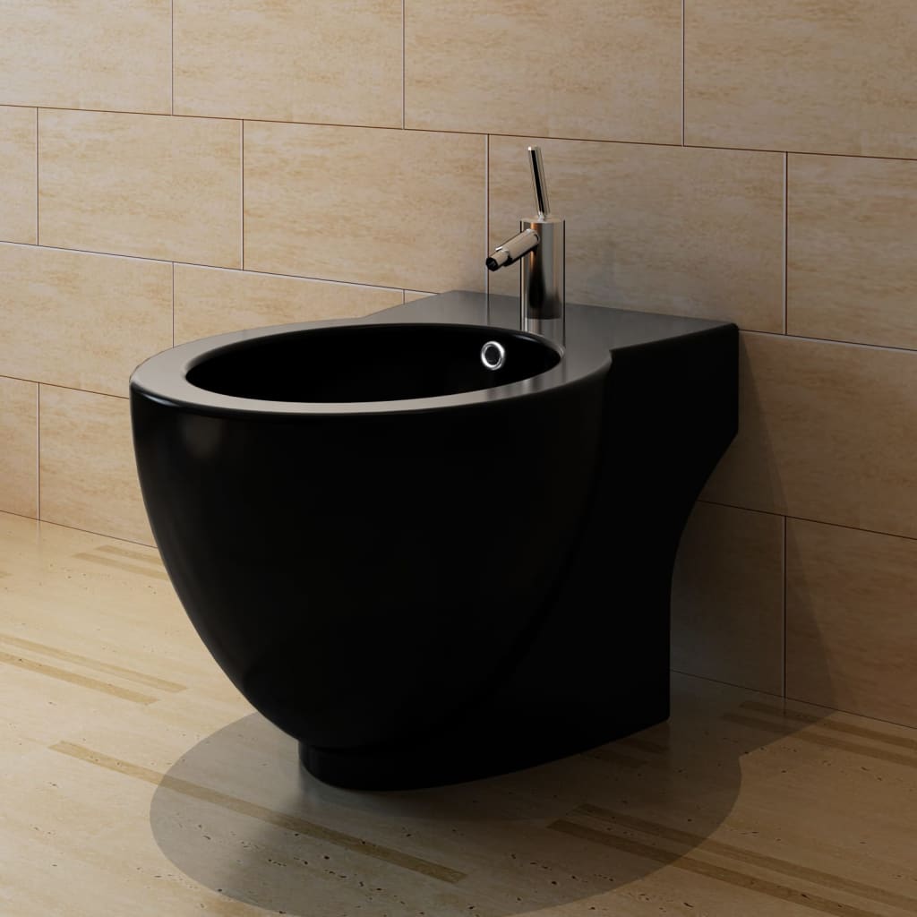 Bidè Rotondo in Ceramica di Alta Qualità con Piede Nero - homemem39