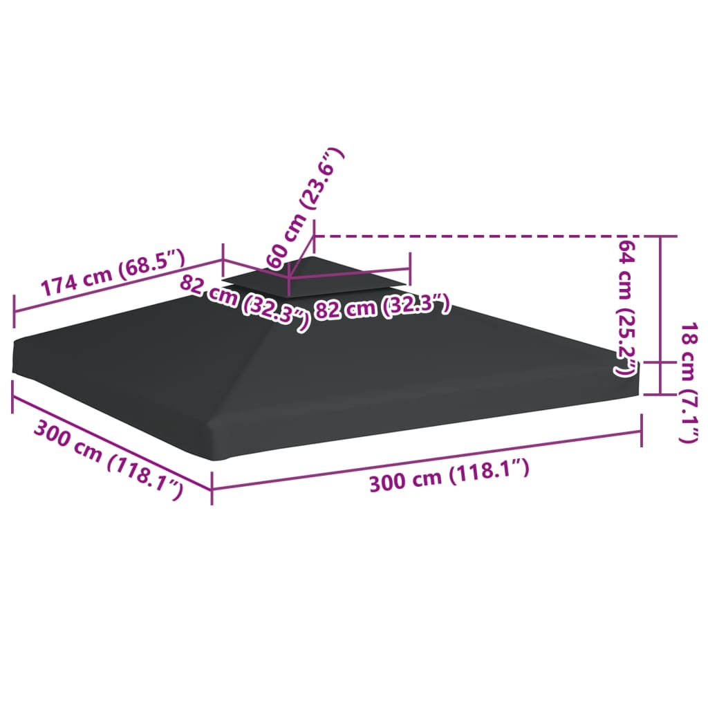 Telo di Ricambio per Gazebo 310g/m² Grigio Scuro 3x3m | homemem39