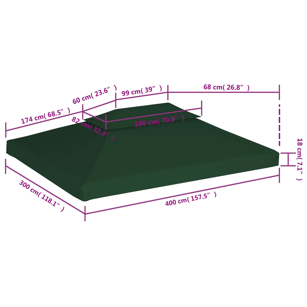 Telo di Ricambio per Gazebo 310g/m² Verde 3x4m | homemem39
