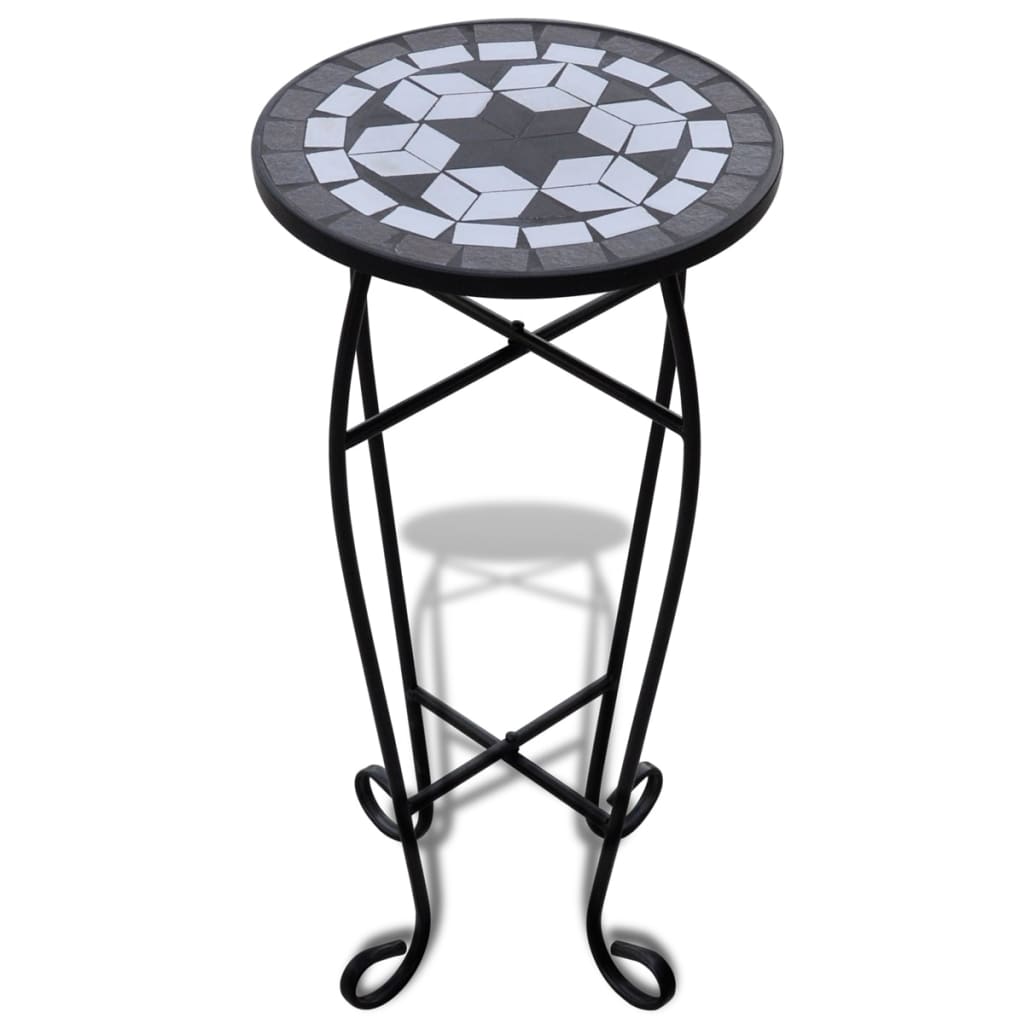 Tavolino per Piante con Mosaico Nero e Bianco - homemem39