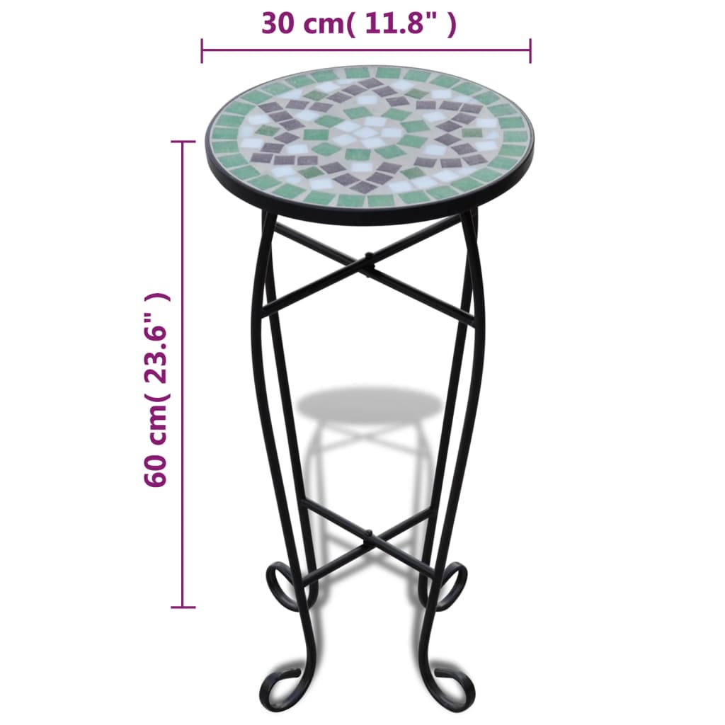 Tavolino per Piante con Mosaico Verde e Bianco | homemem39