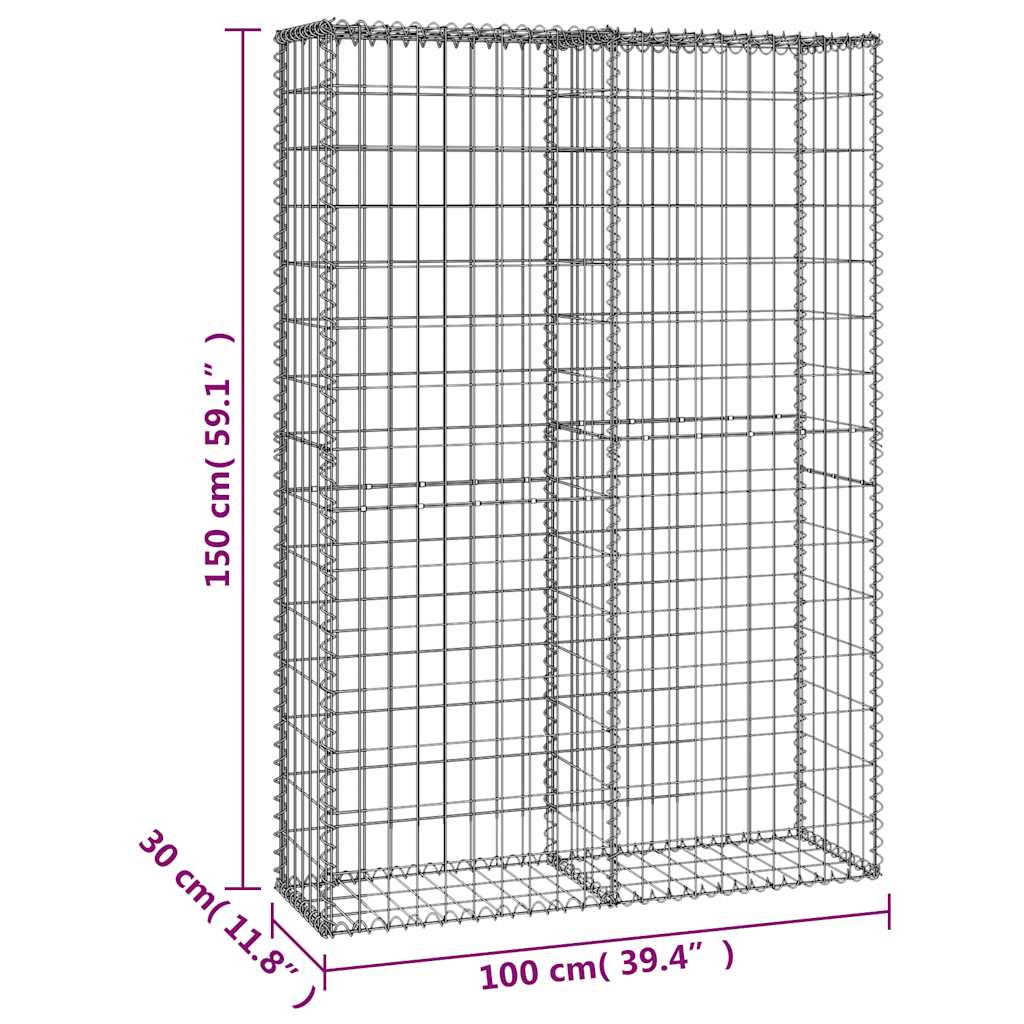 Cesto Gabbione con Coperchio in Filo Zincato 150 x 100 x 30 cm