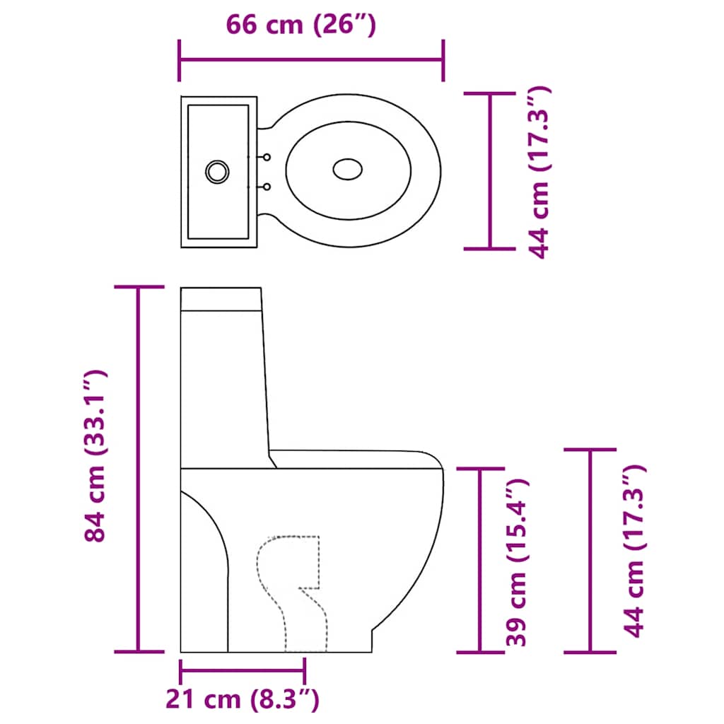 Vaso WC in Ceramica da Bagno Rotondo Base con Scarico Nero