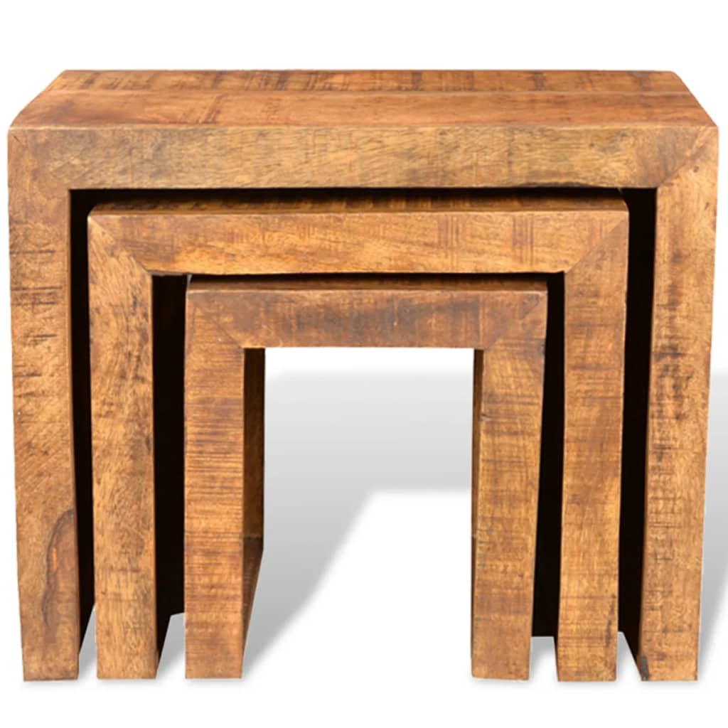 Stackable Coffee Tables Set of 3 in Solid Mango Wood