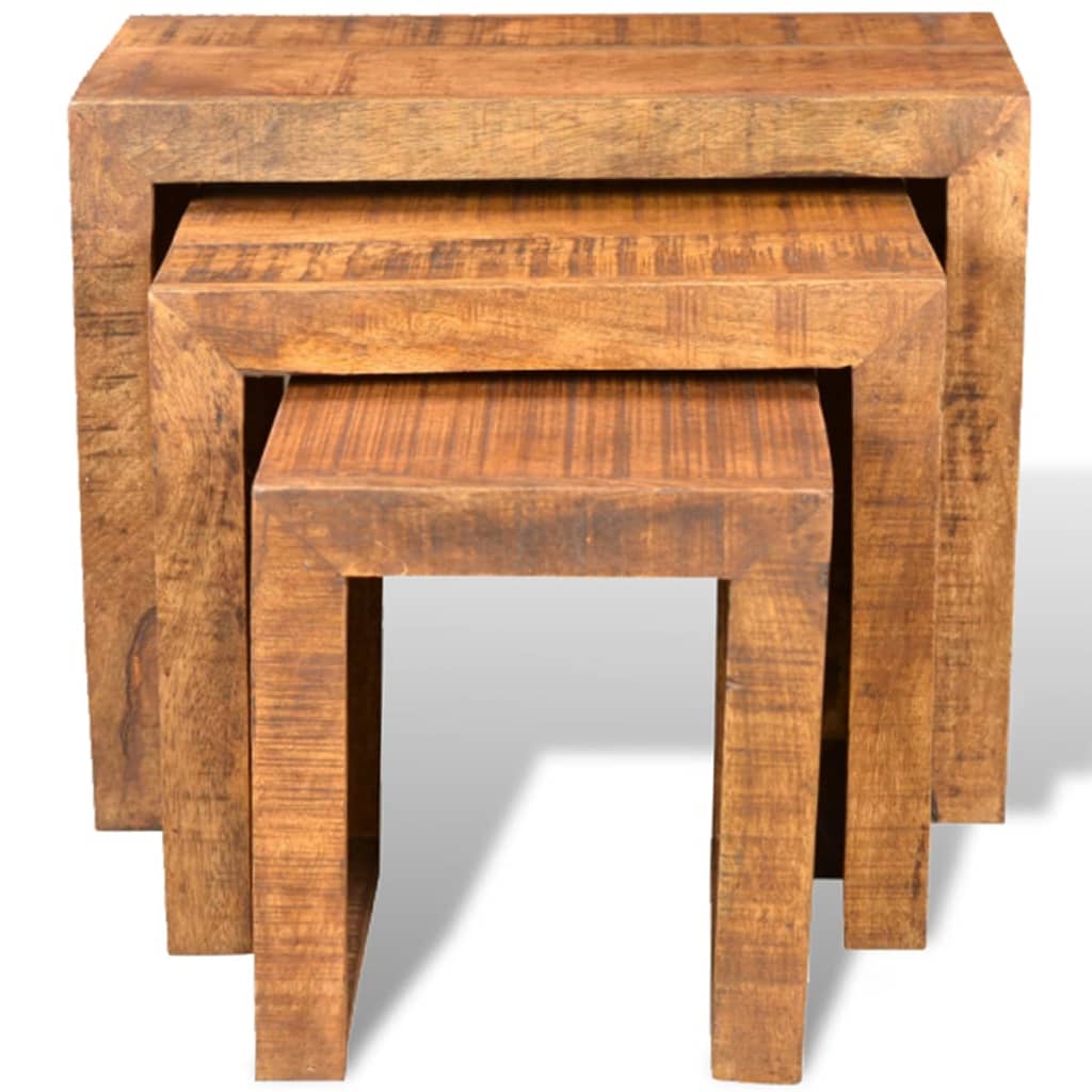 Stackable Coffee Tables Set of 3 in Solid Mango Wood