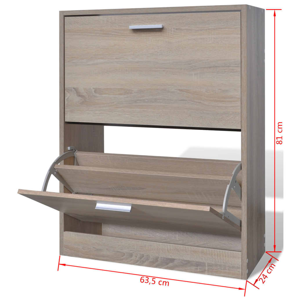 Scarpiera in Legno Effetto Rovere con 2 Scomparti - homemem39
