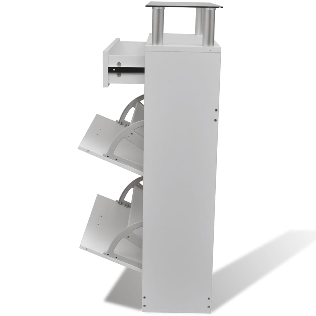 Scarpiera con Cassetto e Mensola Vetro Sopra in Legno Bianco - homemem39