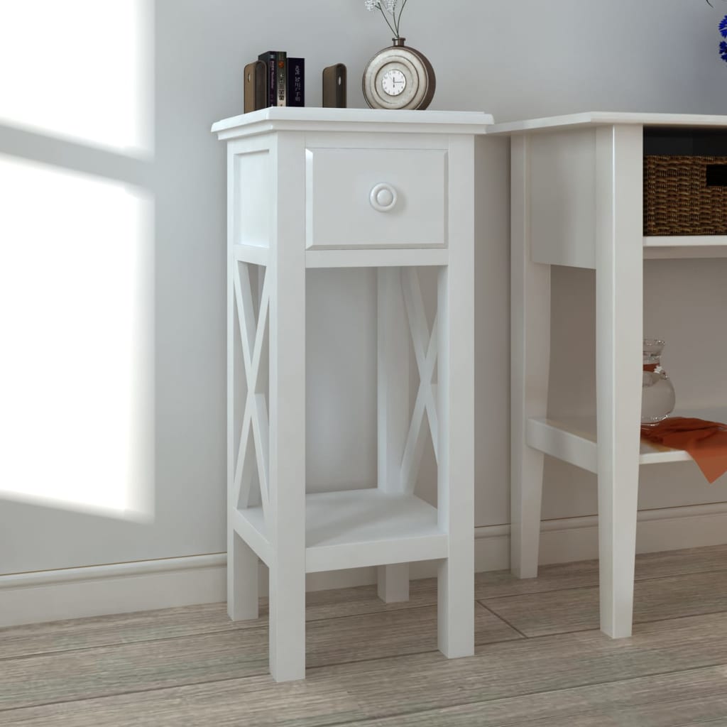 Tavolino Laterale con Cassetto Bianco - homemem39