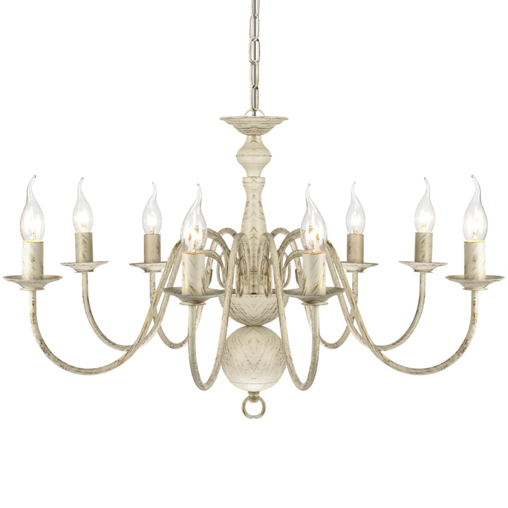 Lampadario Stile Antico Metallo Bianco 8 Lampadine E14 - homemem39
