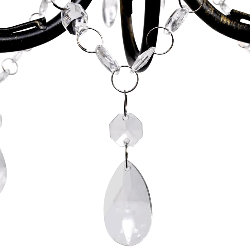 Lampadario Art Nouveau Nero Metallo Perline Cristallo e Lampadine E14 - homemem39