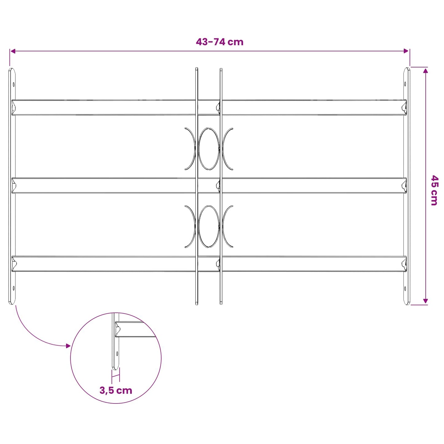 Griglie per finestre 500-650 mm Acciaio zincato Argento | homemem39