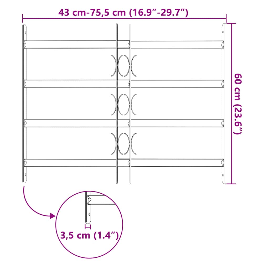 Adjustable Window Grates 4 Cross Bars 500-650 mm