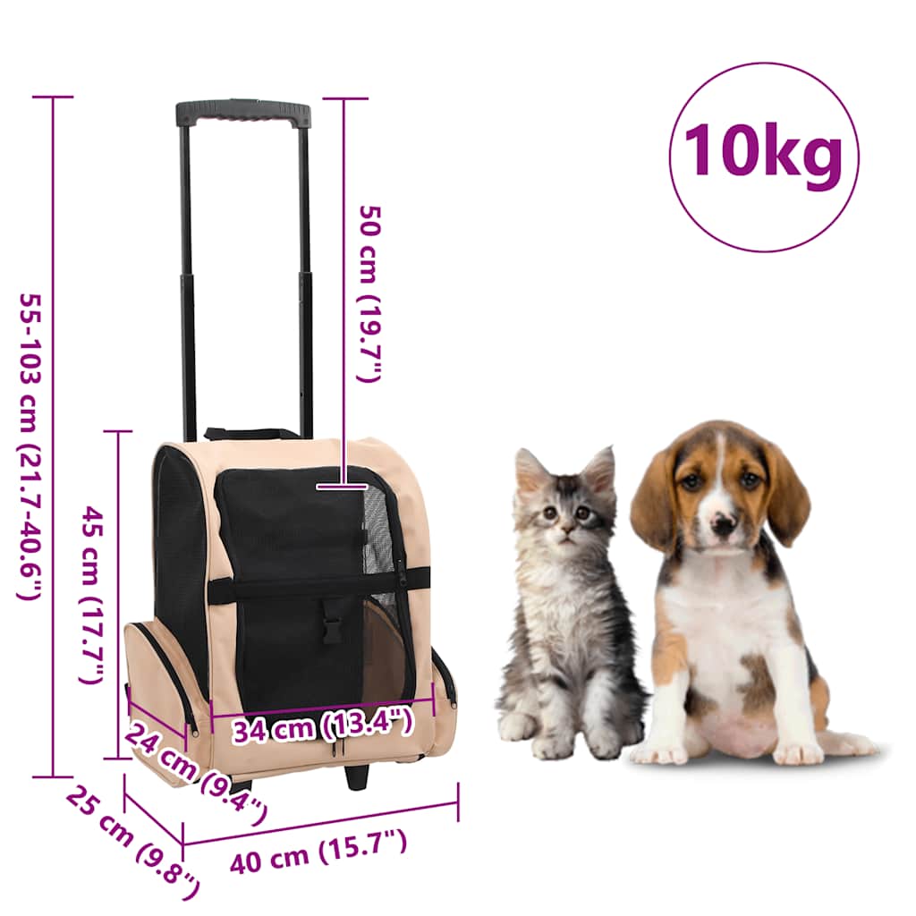 Trolley Trasportino per Animali Pieghevole Multifunzione Beige - homemem39