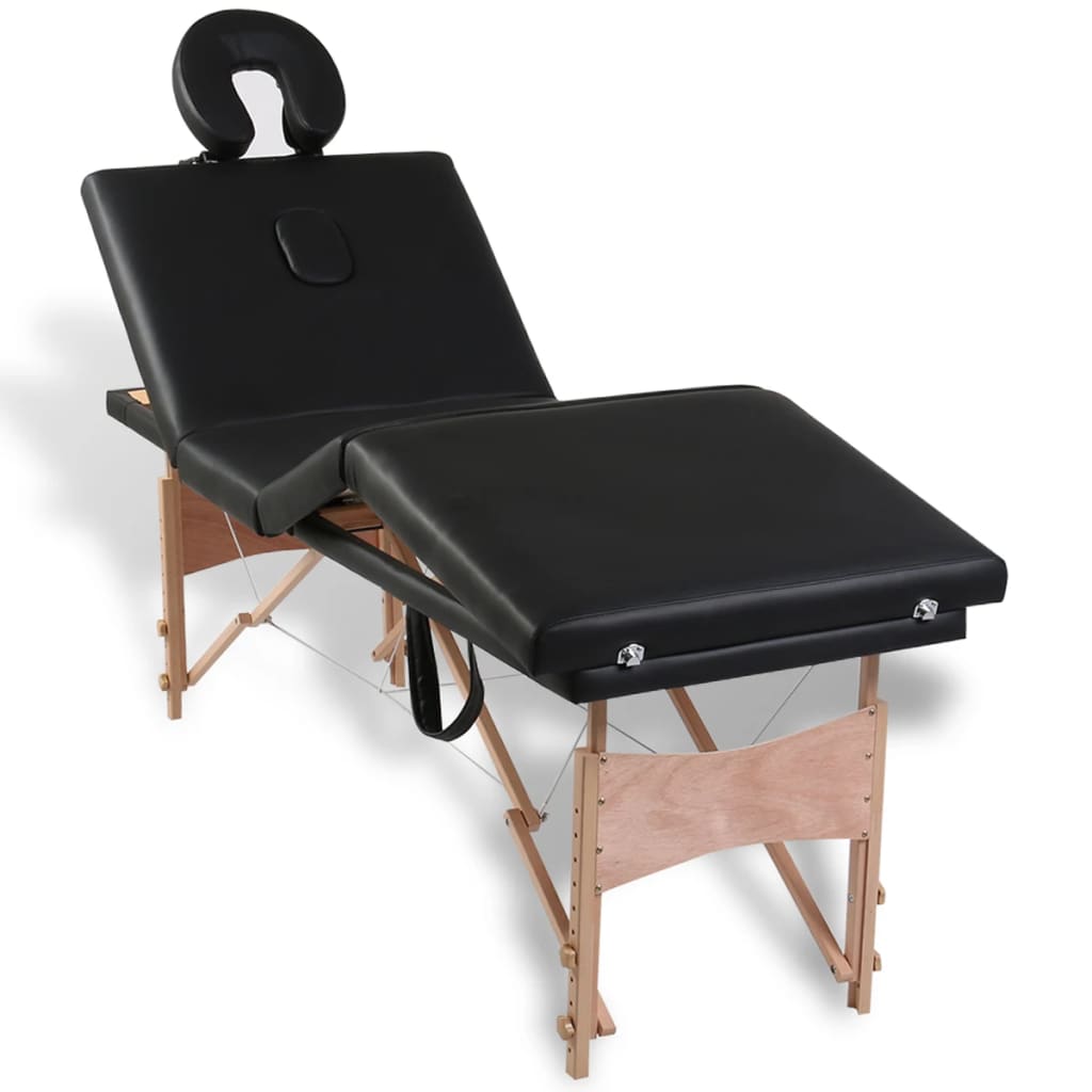 Lettino Pieghevole da Massaggio Nero 4 Zone con Telaio Legno | homemem39