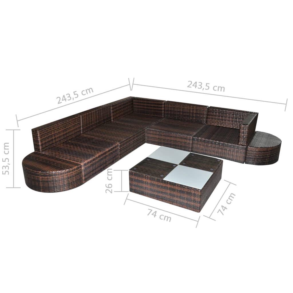 Set Divani da Giardino 8 pz con Cuscini in Polyrattan Marrone | homemem39