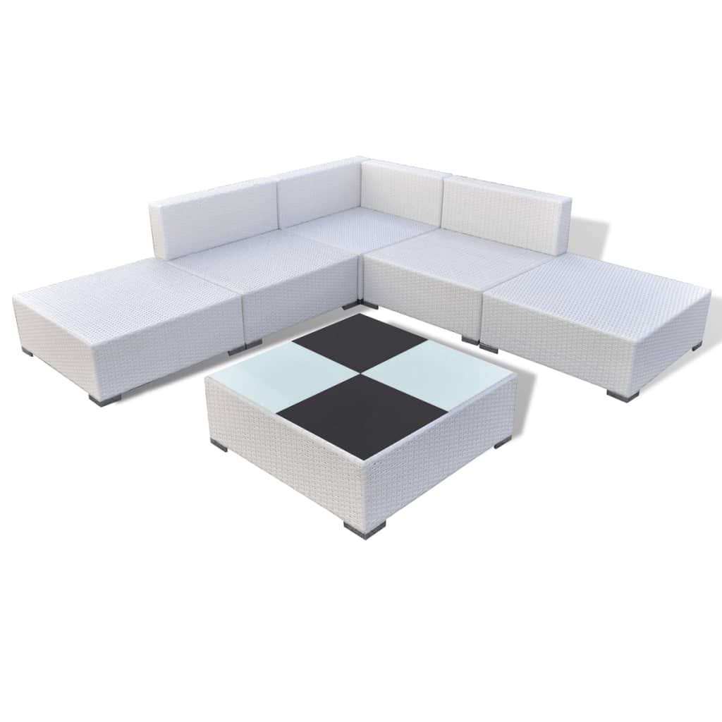 Set Divani da Giardino 6 pz con Cuscini in Polyrattan Bianco - homemem39