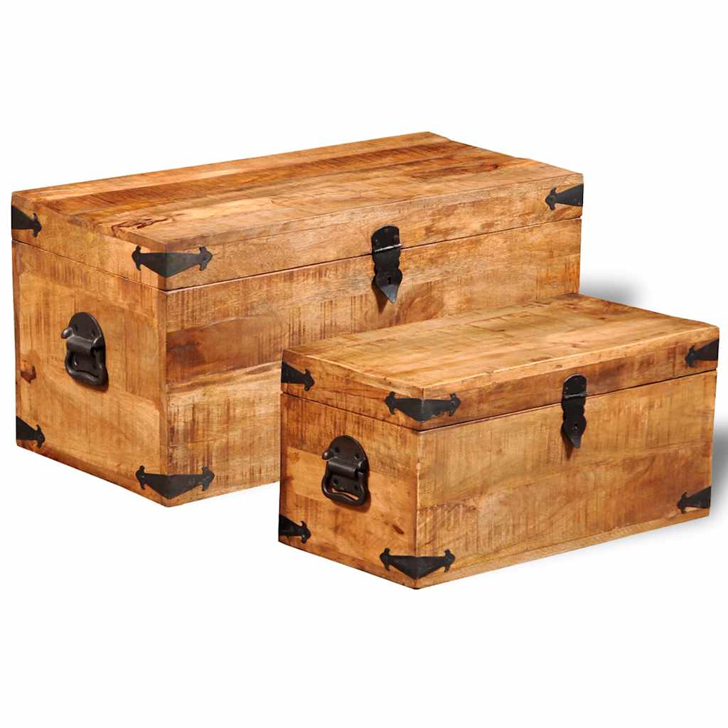 Casse di Stoccaggio 2 pz in Legno Ruvido di Mango - homemem39