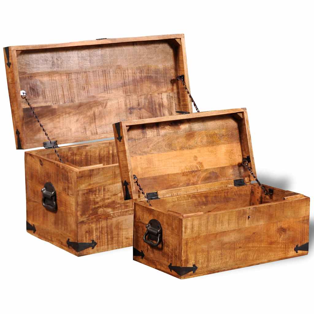 Casse di Stoccaggio 2 pz in Legno Ruvido di Mango - homemem39