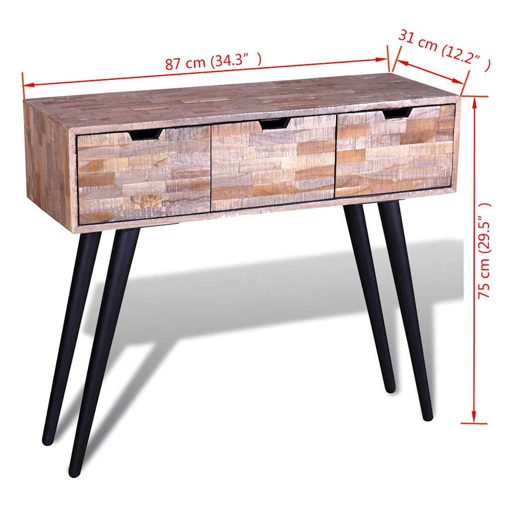 Tavolo Consolle con 3 Cassetti in Legno di Recupero di Teak