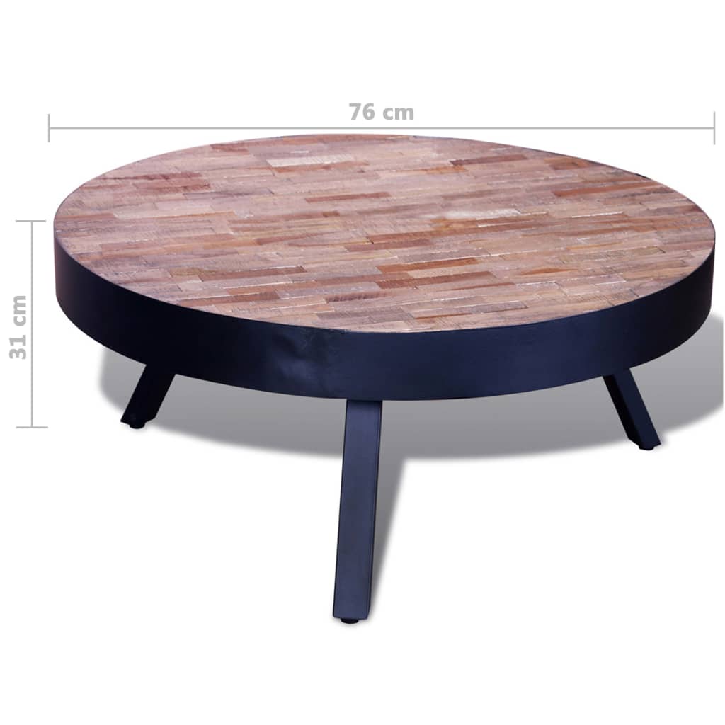 Tavolino da Salotto Rotondo in Legno di Recupero di Teak