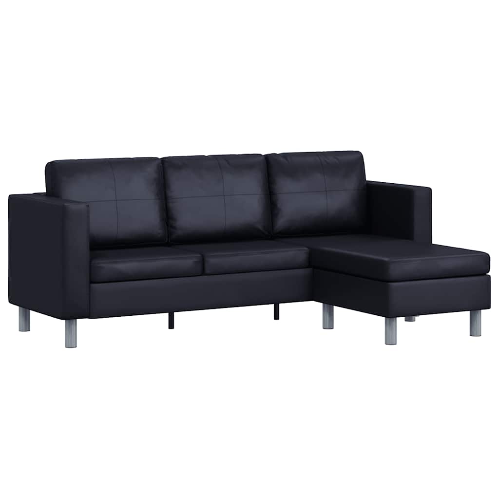 Divano Componibile a 3 Posti in Pelle Artificiale Nero - homemem39