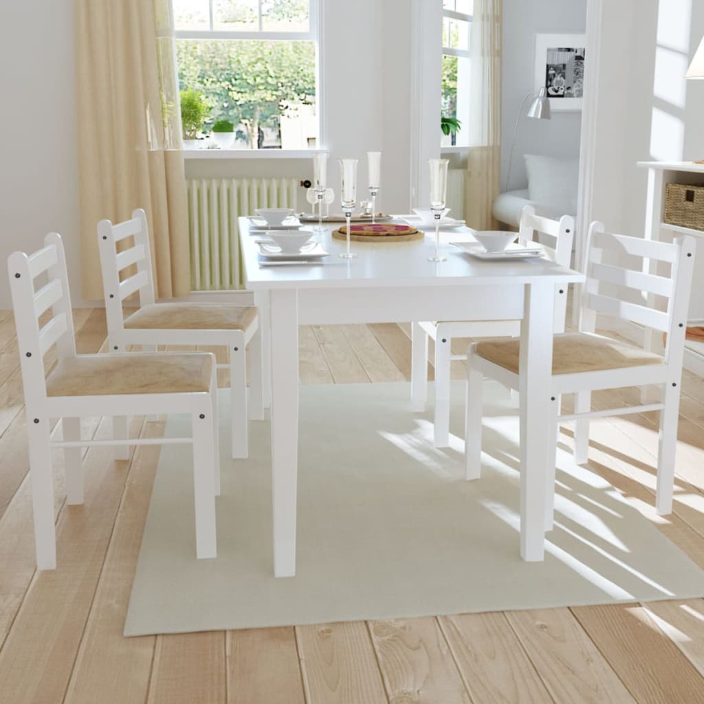 Sedie da Pranzo 4 pz Bianche Legno Massello di Hevea e Velluto - homemem39