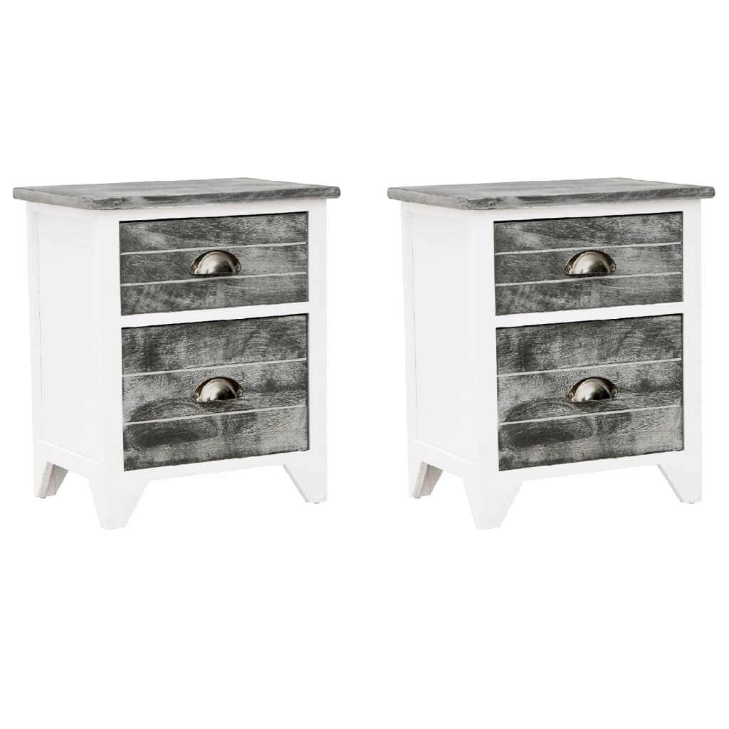 Comodini Set 2 pz con 2 Cassetti Grigio e Bianco - homemem39