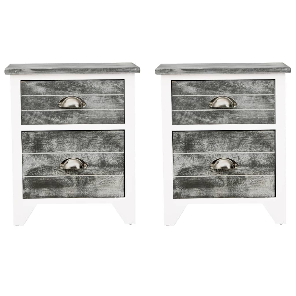 Comodini Set 2 pz con 2 Cassetti Grigio e Bianco - homemem39