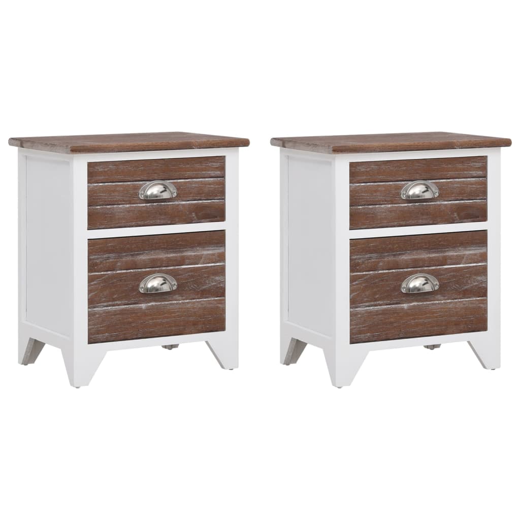 Comodini Set 2 pz con 2 Cassetti Marrone e Bianco - homemem39
