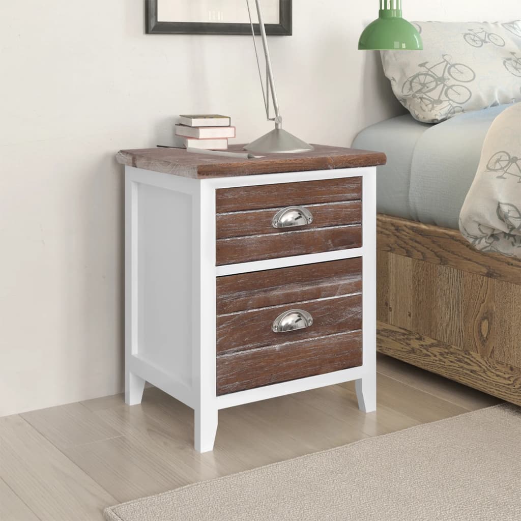 Comodini Set 2 pz con 2 Cassetti Marrone e Bianco - homemem39
