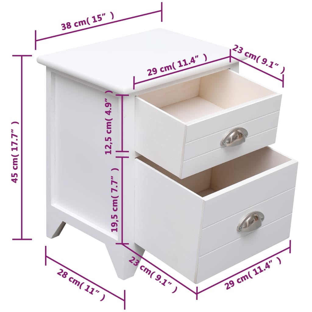 Set Comodini 2 pz con 2 Cassetti Bianchi - homemem39