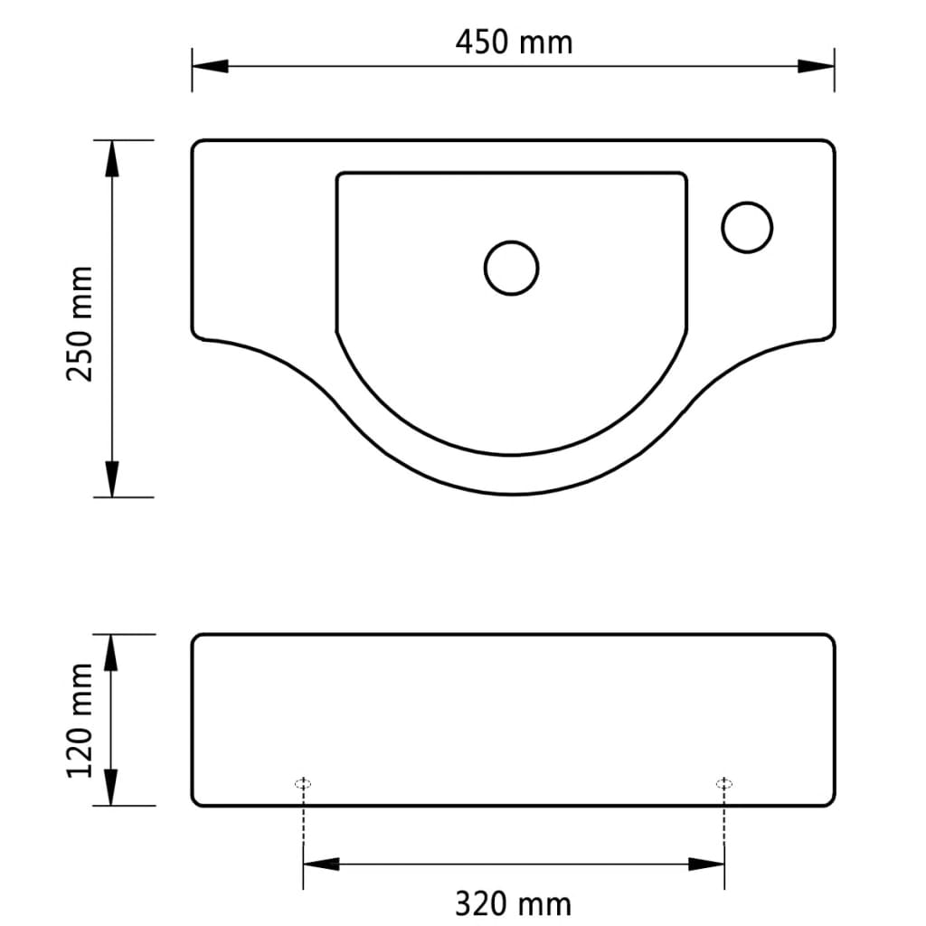 Lavandino Bagno in Ceramica con Foro per Rubinetto Bianco | homemem39