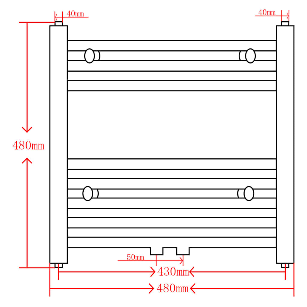 Radiatore Centrale Portasciugamano Dritto Nero 480 x 480 mm | homemem39